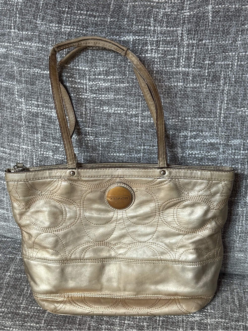Coach Signature Stripe Metallic Tote